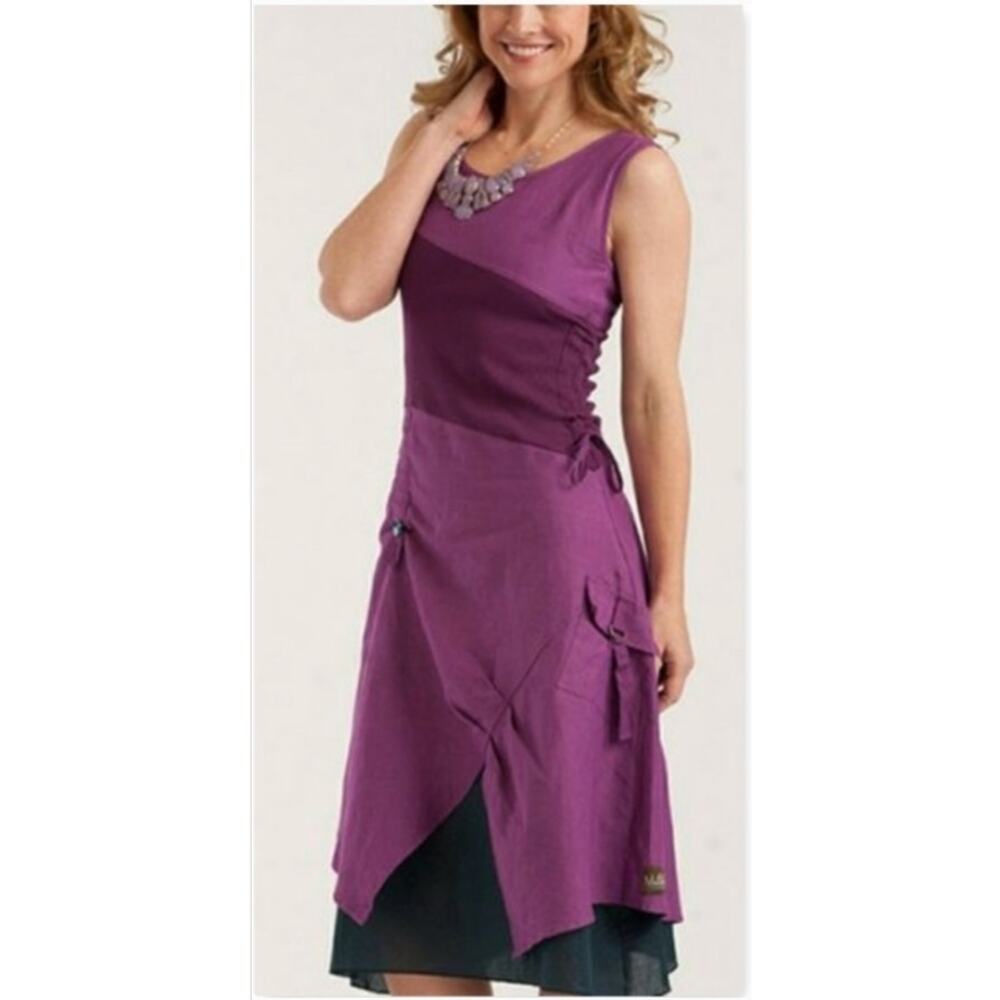 NWT Matilda Jane Ekaterina Dress Purple Linen Blend Artsy Eclectic Lagenlook M